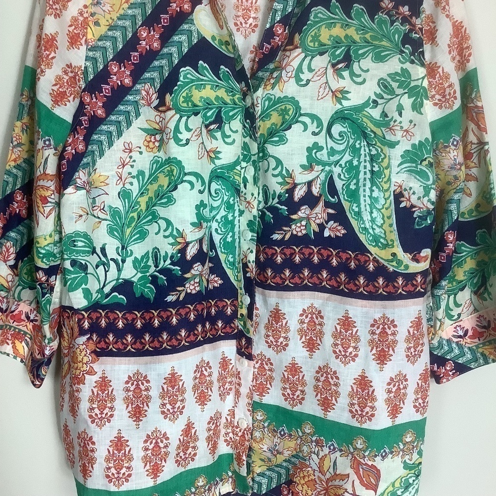 Chico's‎ No Iron Linen Paisley Shirt 3/4 Sleeves - Picture 6 of 16